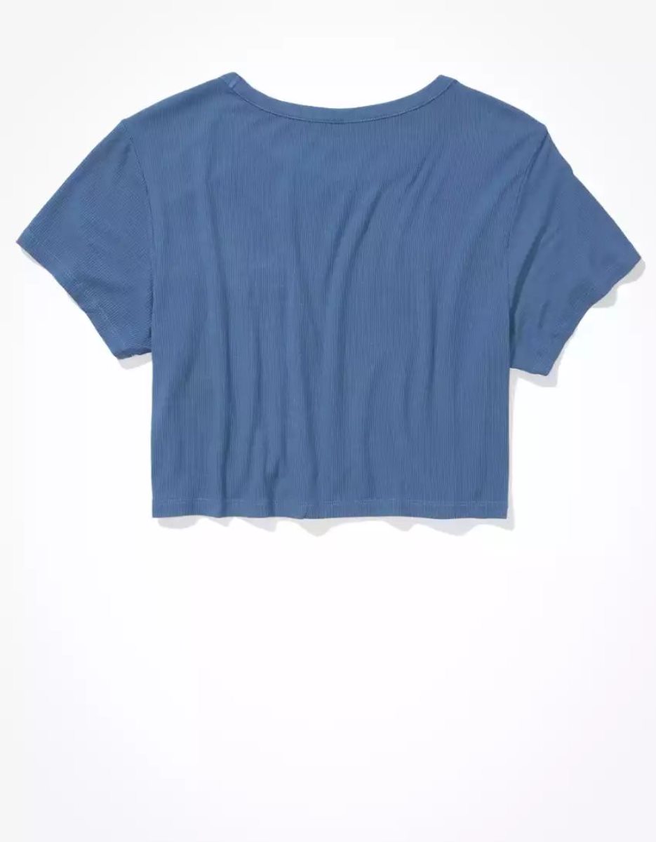 T Shirts American Eagle AE Cropped Soft & Sexy Pocket Tee Indigo Femme | PPS-75161115